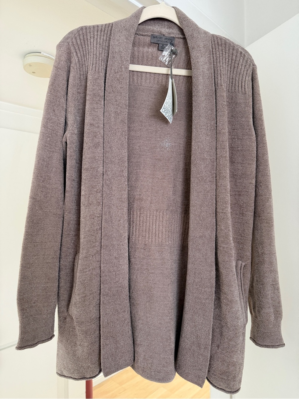 NWT Barefoot Dreams Plush Open-Front Cardigan - Taupe